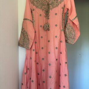 Elegant Pink Embroidered Long Sleeve Dress